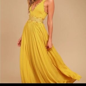 Lulu's Yellow Mustard  Embellished Maxi Dress